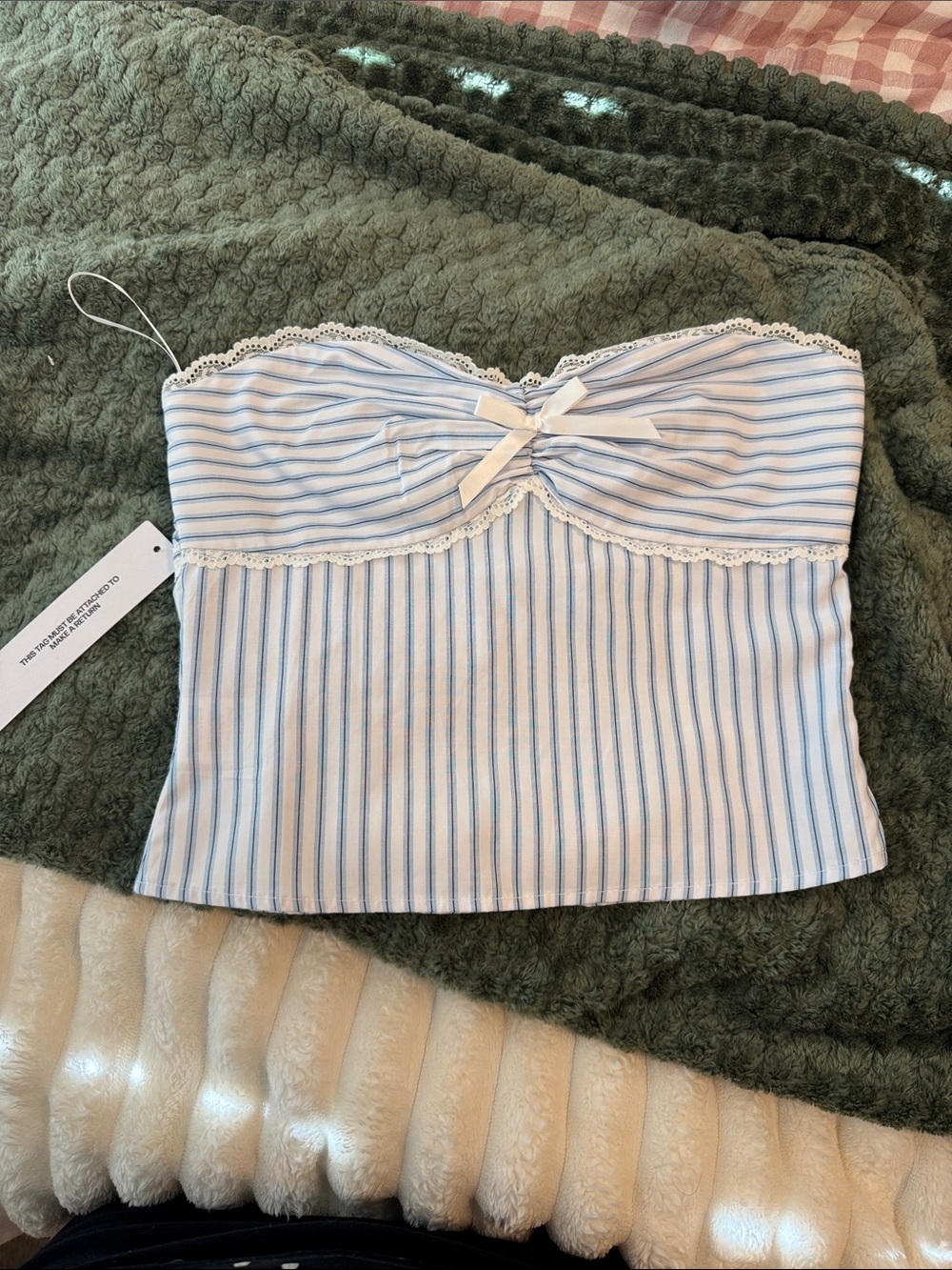 Princess Polly Blue and White Striped Lace-Trim Crop Top